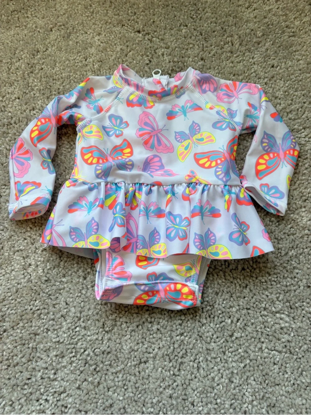 Girls' Long-Sleeve Butterfly Rashguard Swimsuit - Pink Multicolor